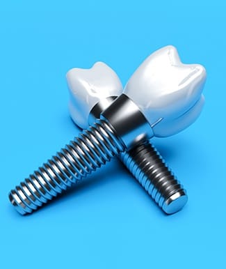 Closeup of dental implants in Ocala on blue background 