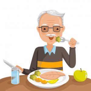 illustration of mature man eating dinner